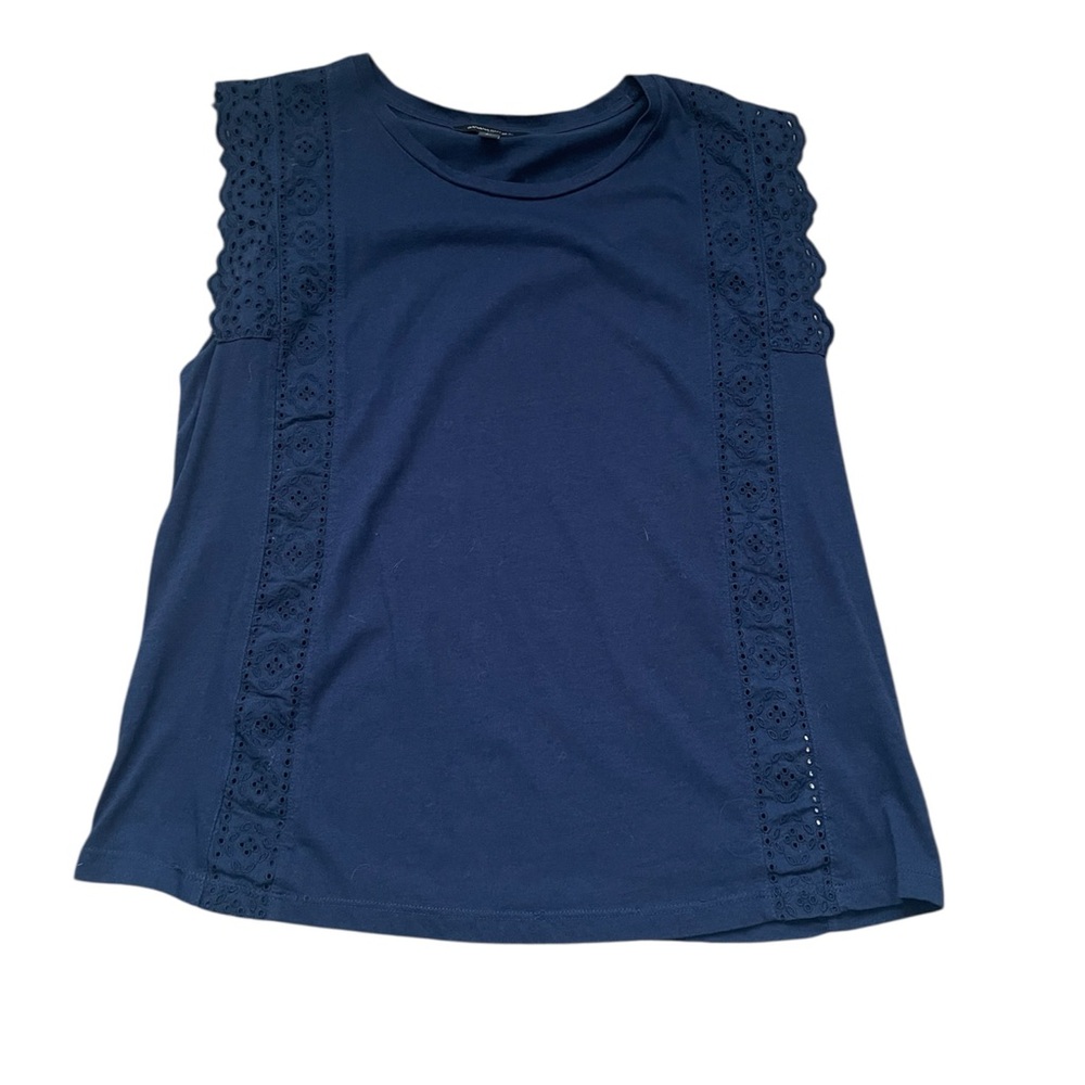 Banana Republic Navy Blue Eyelet Ruffle T-Shirt Medium